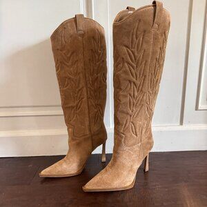 Steve Madden Tan Suede Western Knee-High Stiletto Boots